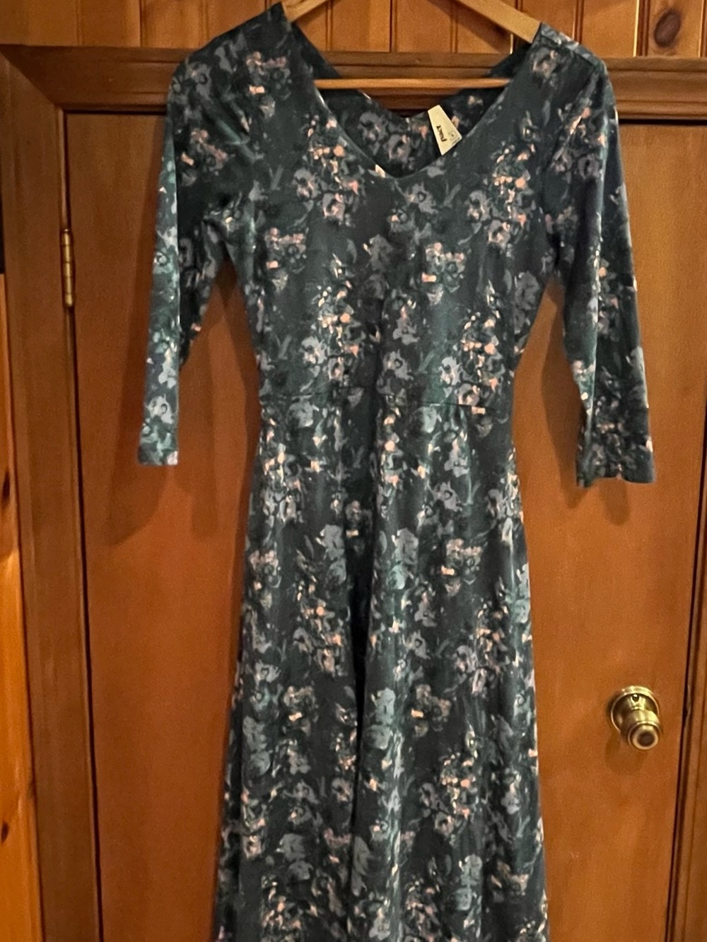 Pact organic cotton Teal Floral Midi Dress with Pink Accents